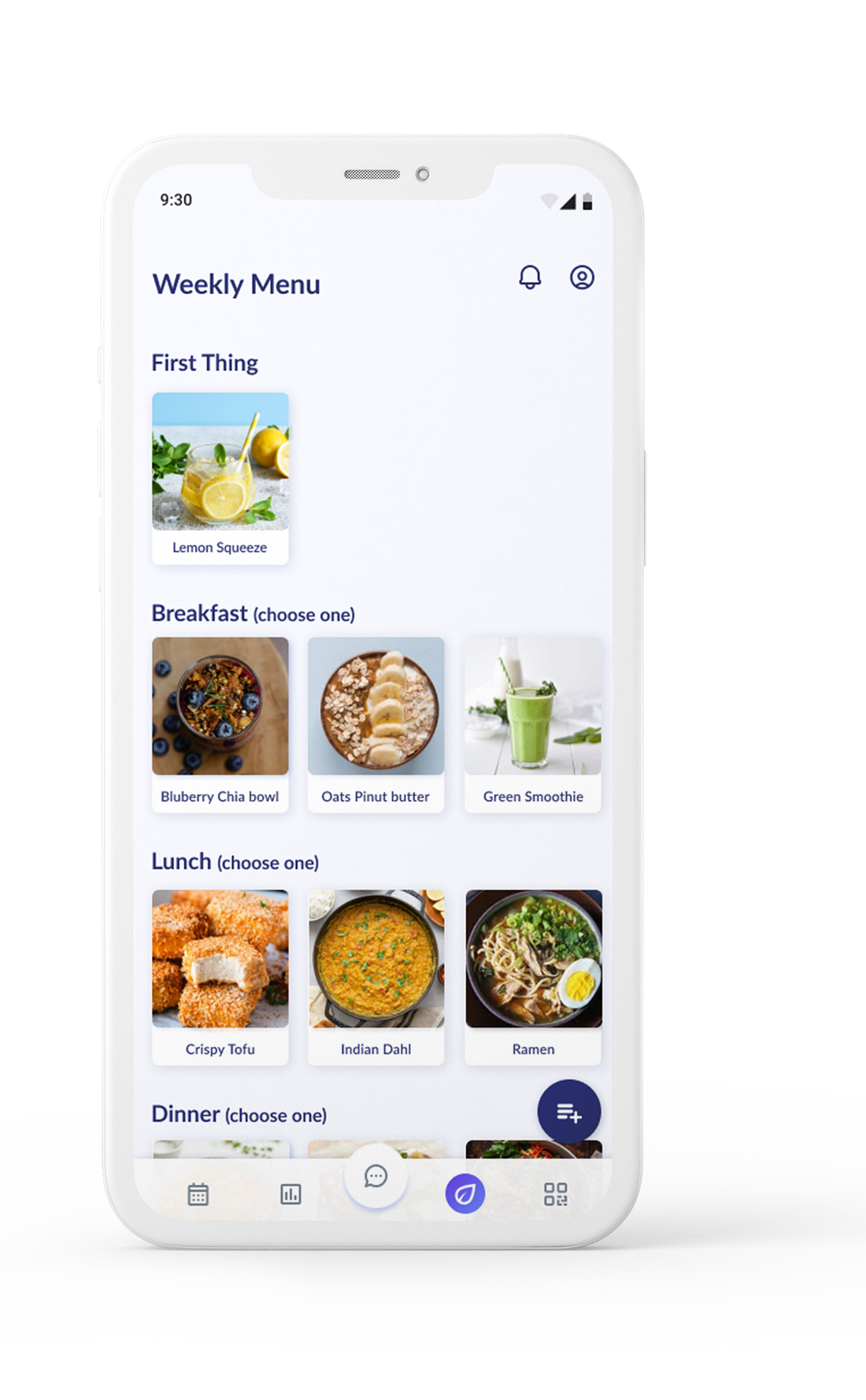 Weekly menu screen